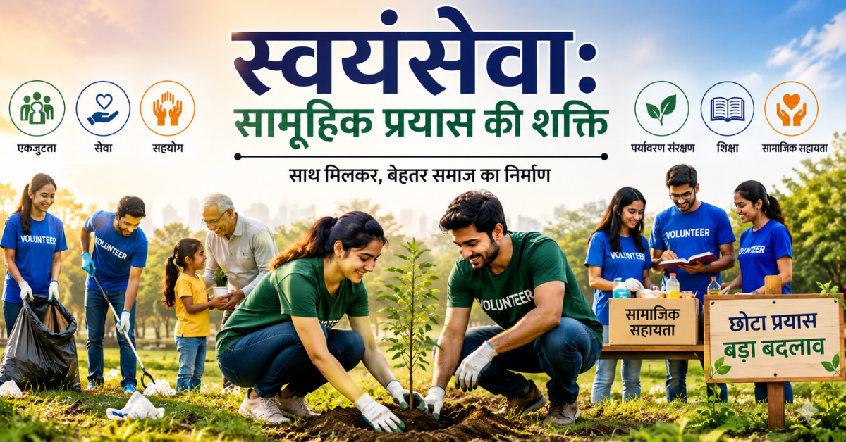 A group of volunteers working together in a community park, planting trees, supporting social initiatives, and helping others, symbolizing teamwork, service, and the power of collective action.