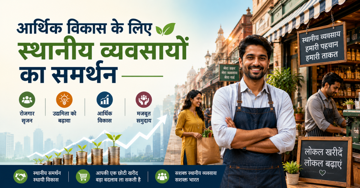 A featured image showing local shop owners, customers, and small businesses contributing to economic growth, with visual elements representing entrepreneurship, employment generation, and community prosperity.