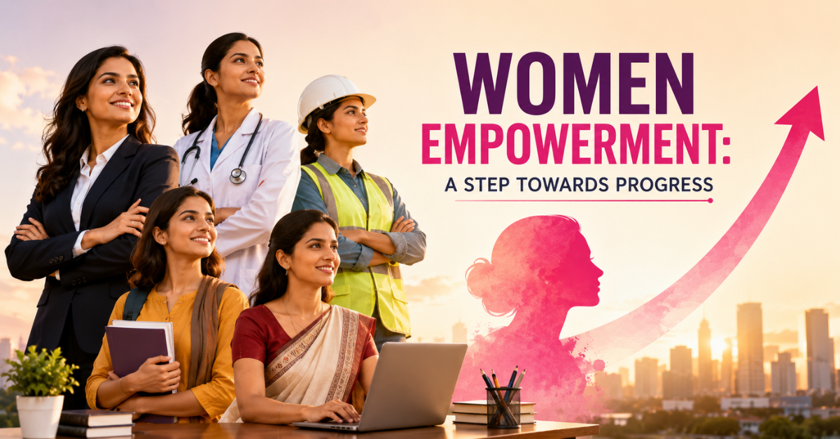 Confident women from different professions including business, healthcare, engineering, education, and technology representing women empowerment and progress.